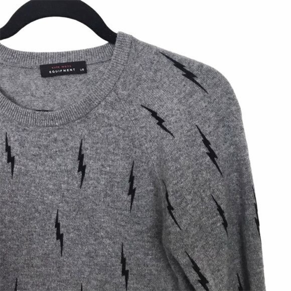Kate Moss Equipment Gray Ryder 100% Cashmere Lightning Bolt Sweater NWT Large - Picture 5 of 11
